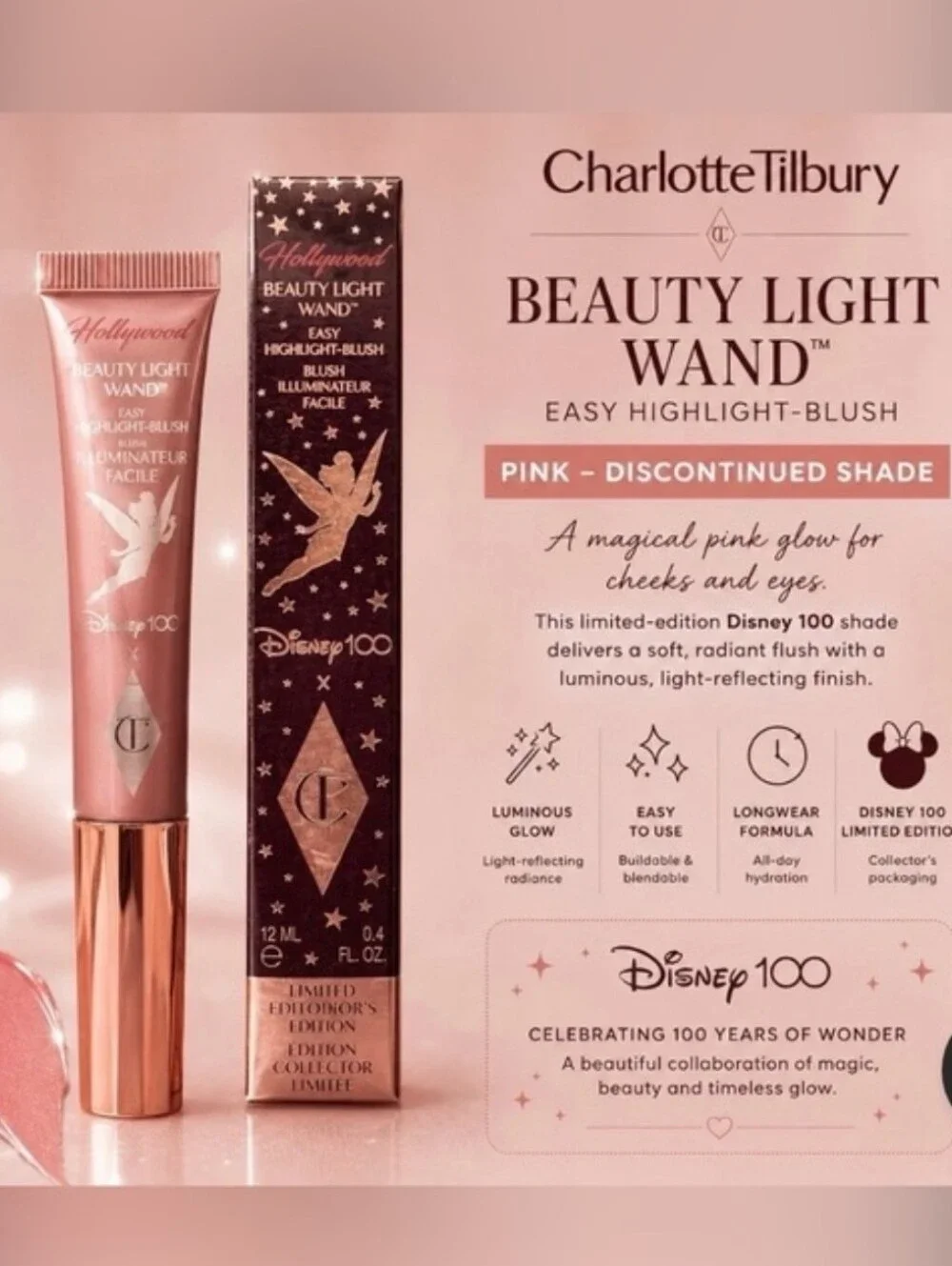 Charlotte Tilbury Disney 100th Anniversary Limited Blush Highlighter In Pink NIB